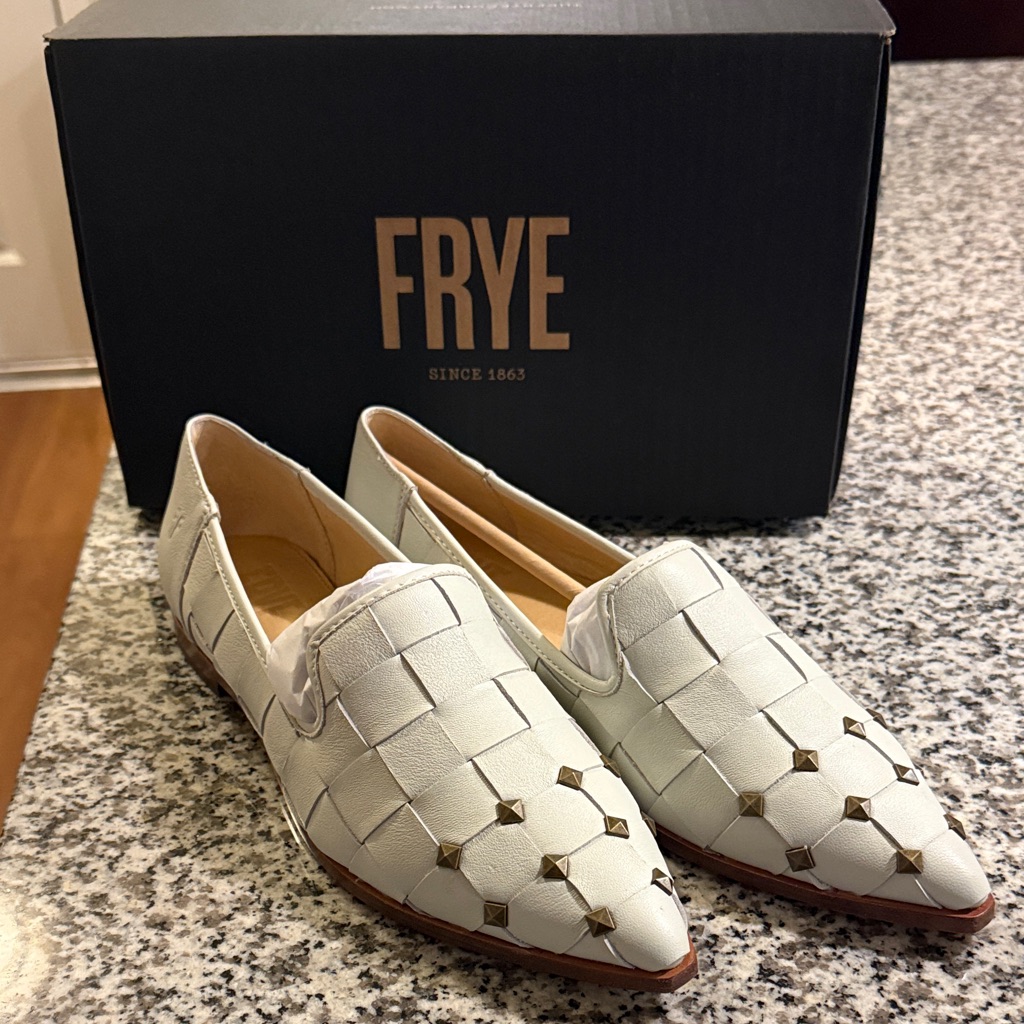 Nib Frye Kenzie Studded White Leather Loafers - 8.5
